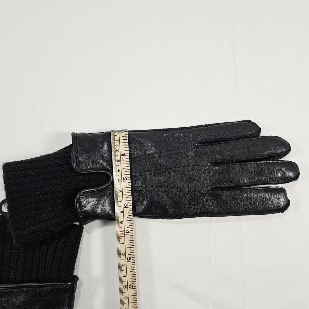 Fownes Brothers Black Leather Knit-Cuff Touchscreen Gloves Size M